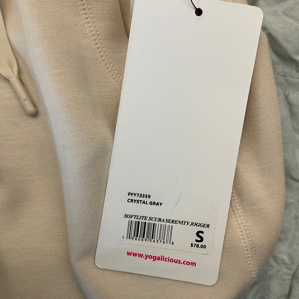 NWT Yogalicious softlite scuba serenity Jogger sweatpants drawstring off white S - Picture 8 of 12